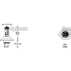 Żarówka (Halogen) H4, 12V, 100/80W, P43t (Kartonik 1szt.) 