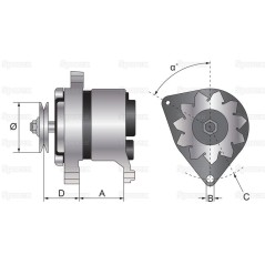 Alternator (Sparex) - 14.4V, 65 Ampery 