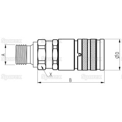 Faster Wtyczka hydrauliczna płaska Żeński 3/8'' Wielkość montażowa x M22 x 1.50 Metryczny Gwint męski