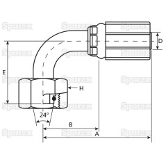 Gates Metryczny 24° Wkłąd węża 1/2'' x M22 x 1.50 Żeński 90° Złączka kątowa 