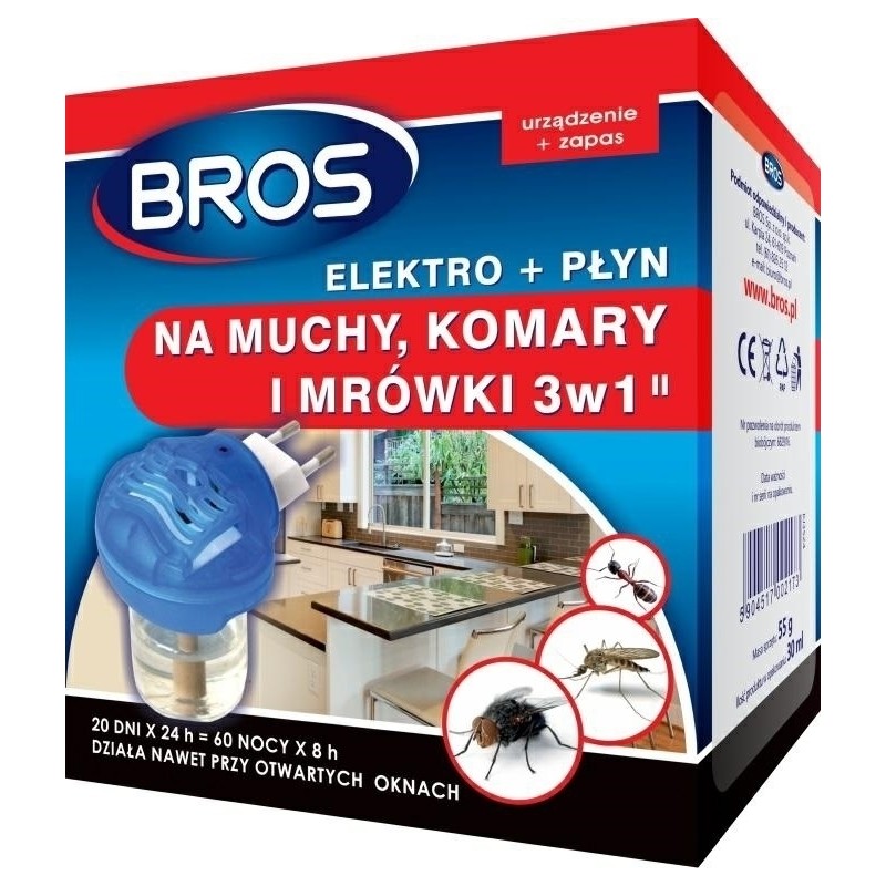 ELEKTRO 3w1 MUCHY.KOMARY I MRÓWKI Z PŁYNEM 20 dni x 24 h BROS