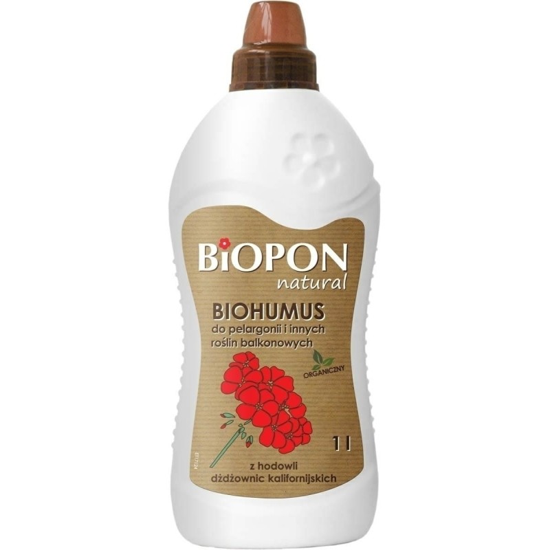 NAWÓZ BIOPON BIOHUMUS DO PELARGONI 1l ROŚLINY BALKONOWE NATURAL