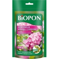 NAWÓZ BIOPON DO HORTENSJICZERWONA 200g ZMACNIAJĄCY KOLOR RÓŻOWA.CZERWONA