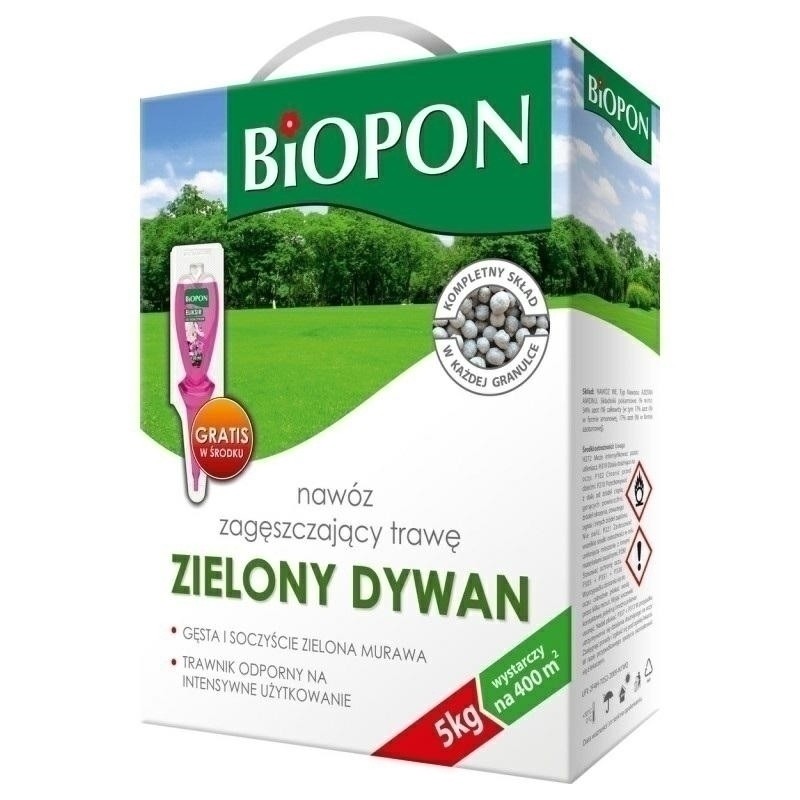 NAWÓZ BIOPON DO TRAW ZAGĘSZCZA TRAWĘ 5kg ZIELONY DYWAN KARTON