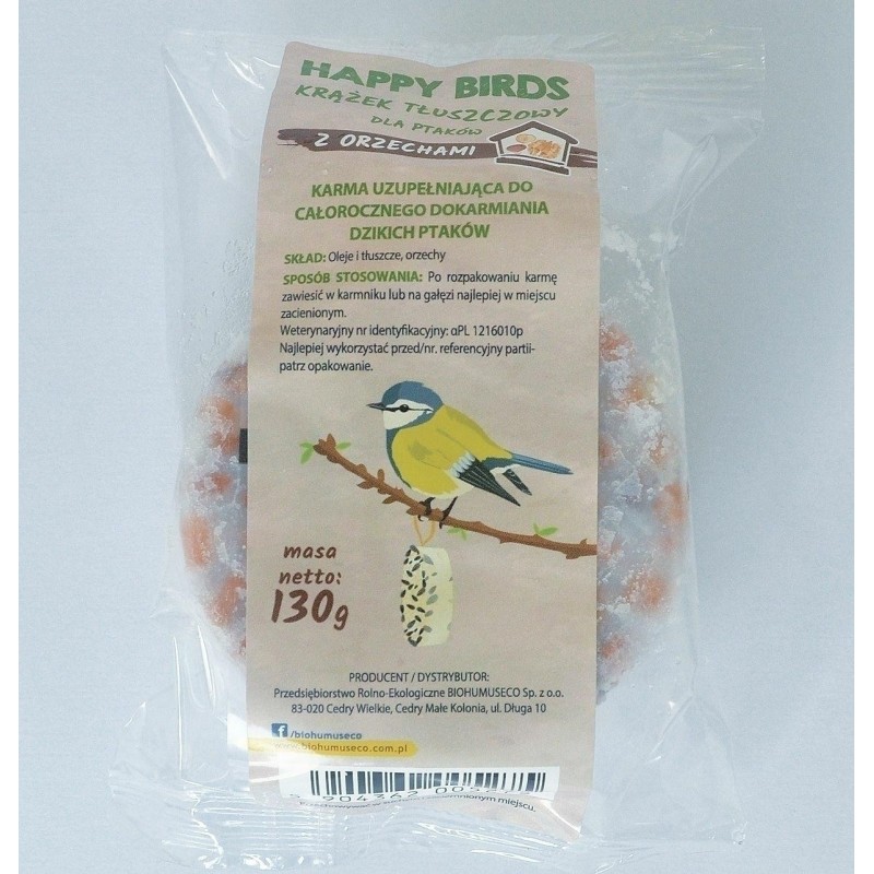 POKARM DLA PTAKÓW KRĄŻKI 130g ORZECHOWE HAPPY BIRDS