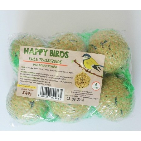 POKARM DLA PTAKÓW KULE TŁUSZCZOWE 6szt 540g TACKA HAPPY BIRDS