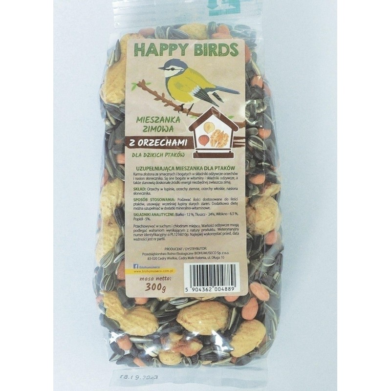 POKARM DLA PTAKÓW MIESZANKA 300g CAŁOROCZNA Z ORZECHAMI HAPPY BIRDS