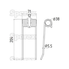 Palec sprezysty Dlugosc:204mm, Szerokosc:71mm, Ø5.5mm - Zastepuje Rivierre Casalis, Vicon, Massey Ferguson, PZ Zastępuje: 1... 