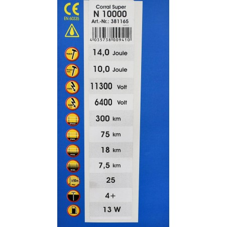 Elektryzator sieciowy Corral N 10000, na dziki, dla koni, byków, bydła, owiec i kóz, 14,0 J