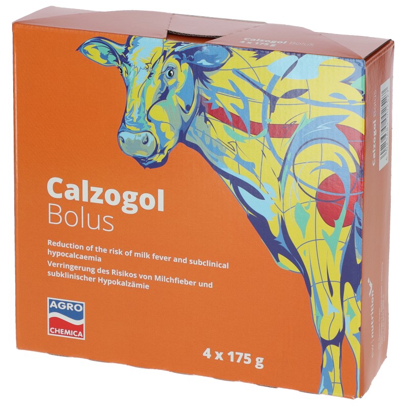 Bolus wapniowy dla krów zagrożonych porażeniem poporodowym, Calzogol Bolus, 4 x 175 g, Agrochemica