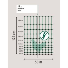 Siatka nieelektryczna dla drobiu Premium, 50 m, 122 cm, poj. szpic, zielony, Kerbl 