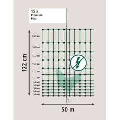 Siatka elektryczna dla drobiu Premium, 50 m, 122 cm, podw. szpic, zielony, Kerbl