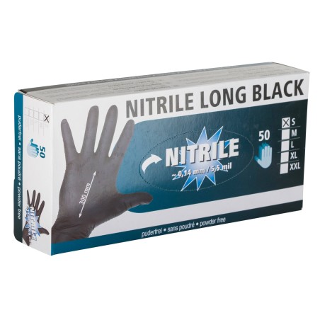 Rękawice Nitrile Long Black, roz. M, czarny, 50 szt., Kerbl