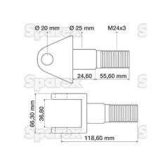 Końcówka cięgła wieszaka - Otwór Ø20mm - Wielkość gwintu M24x3 