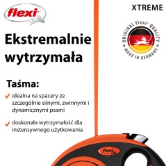 Smycz dla psa Flexi Xtreme, taśma, pomarańczowa, roz. M, 5 m, 35 kg 