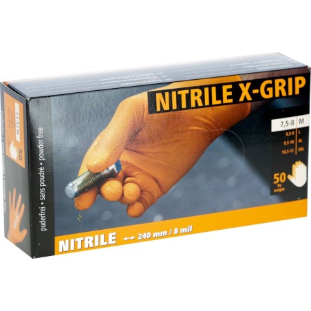 Rękawice nitrylowe Nitrile, X-GRIP 240 mm, roz. XL, pomarańczowy, 50 szt., Kerbl