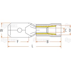 Końcówka na Kabel, Double Grip - Męski, 6.3mm, żółty (4.0 - 6.0mm) (agropak 25 szt) 