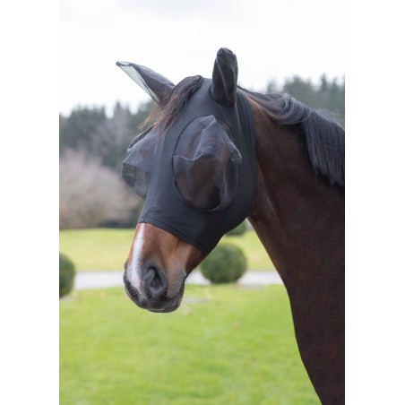 Maska przeciwowadowa dla konia, z uszami, FinoStretch, czarny, roz. Cob, Covalliero