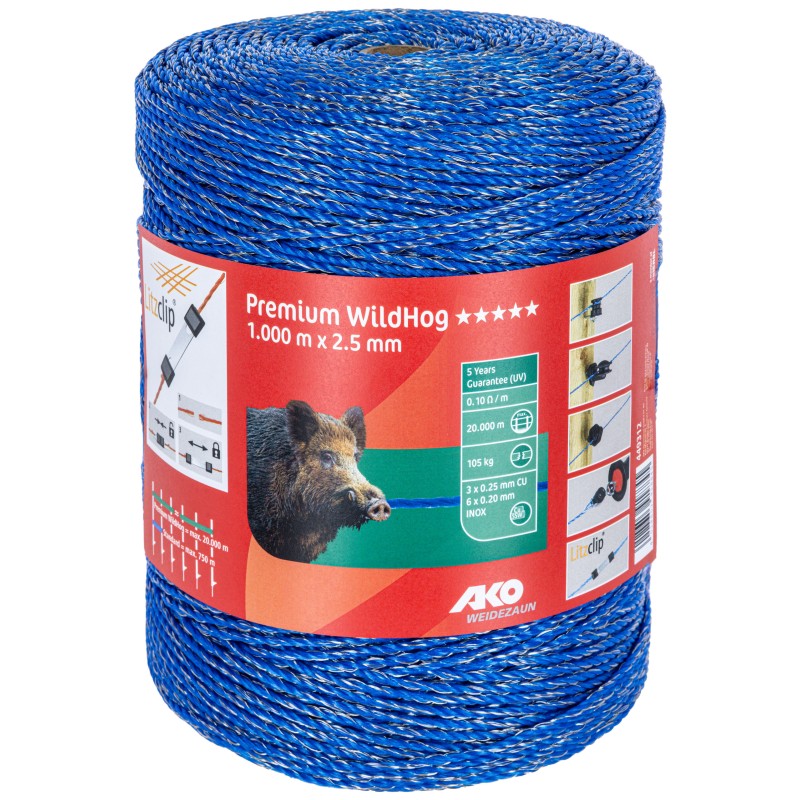 Plecionka ogrodzeniowa na dziki PREMIUM WILD HOG, 2,5mm x 1000 m, niebieska, AKO Plecionka ogrodzeniowa na dziki PREMIUM WILD HOG, 2,5mm x 1000 m, niebieska, AKO
