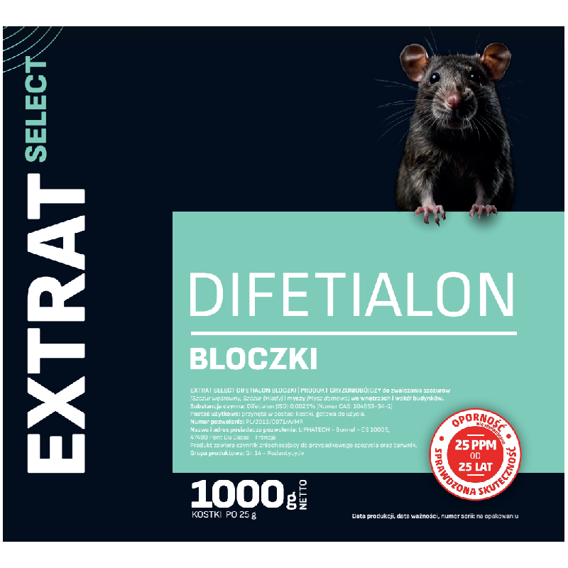 Trutka na myszy i szczury, kostka 1 kg, difetialon, Extrat Trutka na myszy i szczury, kostka 1 kg, difetialon, Extrat