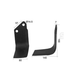 Nóż do glebogryzarki Kwadrat lewa 80x7mm Wysokość: 190mm. odległość pomiedzy otworami: 57mm. Otwór Ø: 14.5mm. Zastę... 