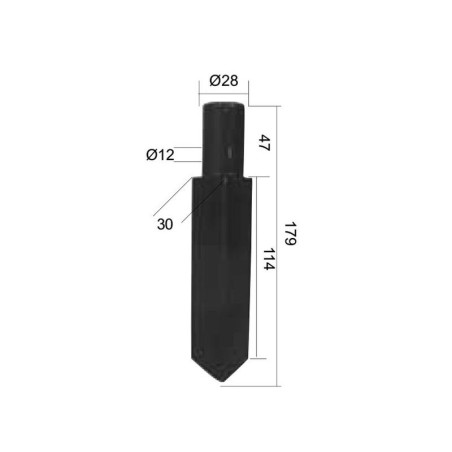 Nóż do glebogryzarki Prosta - 30x Wysokość: odległość pomiedzy otworami: Otwór Ø: 12mm. Zastępuje Rau Zastępuje: E49048