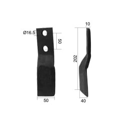 Nóż do glebogryzarki Skręcony lewa 50x12mm Wysokość: 202mm. odległość pomiedzy otworami: 50mm. Otwór Ø: 16.5mm. Zas... 