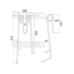 Palec sprezysty - lewa - Dlugosc:372mm, Szerokosc:105mm, Ø9mm - Zastepuje Lely Zastępuje: 401500580L 