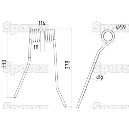 Palec sprezysty - lewa - Dlugosc:378mm, Szerokosc:114mm, Ø9mm - Zastepuje PZ, Fransgard, Pottinger, Sitrex Zastępuje: PZ110