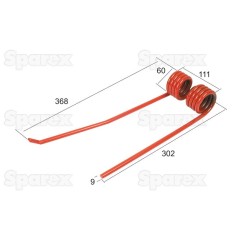 Palec sprezysty - prawa - Dlugosc:368mm, Szerokosc:111mm, Ø9mm - Zastepuje Lely Zastępuje: 73135 