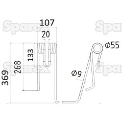 Palec sprezysty - prawa - Dlugosc:369mm, Szerokosc:107mm, Ø9mm - Zastepuje Lely Zastępuje: 4104311750