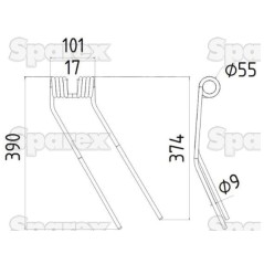 Palec sprezysty - prawa - Dlugosc:374mm, Szerokosc:101mm, Ø9mm - Zastepuje Deutz-Fahr Zastępuje: 06229777