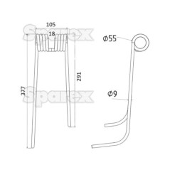 Palec sprezysty - prawa - Dlugosc:377mm, Szerokosc:105mm, Ø9mm - Zastepuje Lely Zastępuje: 41003208L 