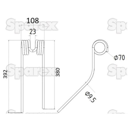 Palec sprezysty - prawa - Dlugosc:392mm, Szerokosc:108mm, Ø9.5mm - Zastepuje Stoll Zastępuje: 0673743