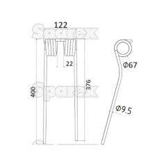 Palec sprezysty - prawa - Dlugosc:400mm, Szerokosc:122mm, Ø9.5mm - Zastepuje SIP, Twose Zastępuje: 154796000