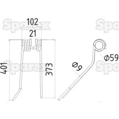 Palec sprezysty - prawa - Dlugosc:401mm, Szerokosc:102mm, Ø9mm - Zastepuje Deutz-Fahr Zastępuje: 06580648 