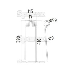 Palec sprezysty - prawa - Dlugosc:410mm, Szerokosc:115mm, Ø9mm - Zastepuje PZ, Vicon Zastępuje: PZ340