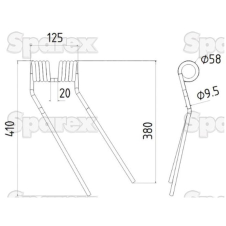 Palec sprezysty - prawa - Dlugosc:410mm, Szerokosc:125mm, Ø9.5mm - Zastepuje Galfre, Niemeyer Zastępuje: 600038