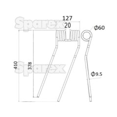 Palec sprezysty - prawa - Dlugosc:410mm, Szerokosc:127mm, Ø9.5mm - Zastepuje Galfre, Niemeyer Zastępuje: 600056