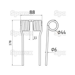 Palec sprezysty Dlugosc:178mm, Szerokosc:88mm, Ø6mm - Zastepuje John Deere Zastępuje: LCA108554