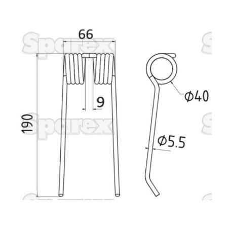 Palec sprezysty Dlugosc:190mm, Szerokosc:66mm, Ø5.5mm - Zastepuje Claas Zastępuje: 9182390