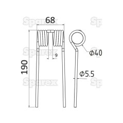 Palec sprezysty Dlugosc:190mm, Szerokosc:68mm, Ø5.5mm - Zastepuje Claas, Bautz Zastępuje: 8483810 