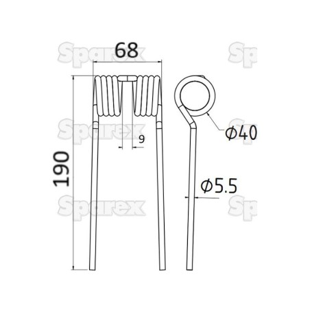 Palec sprezysty Dlugosc:190mm, Szerokosc:68mm, Ø5.5mm - Zastepuje Claas, Bautz Zastępuje: 8483810