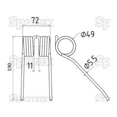 Palec sprezysty Dlugosc:190mm, Szerokosc:69mm, Ø5.5mm - Zastepuje Hesston, Massey Ferguson Zastępuje: 700716132 