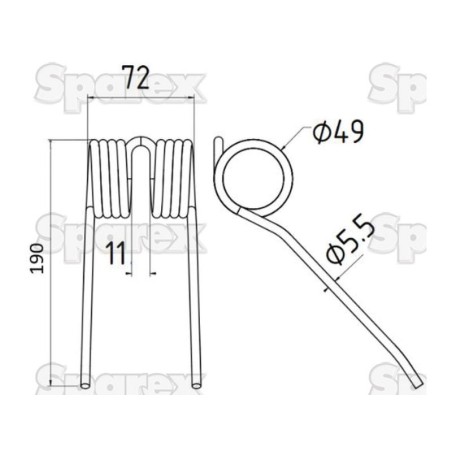 Palec sprezysty Dlugosc:190mm, Szerokosc:69mm, Ø5.5mm - Zastepuje Hesston, Massey Ferguson Zastępuje: 700716132