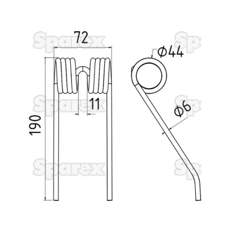 Palec sprezysty Dlugosc:190mm, Szerokosc:72mm, Ø6mm - Zastepuje Ford New Holland Zastępuje: 84392369