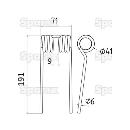 Palec sprezysty Dlugosc:191mm, Szerokosc:71mm, Ø6mm - Zastepuje Claas, Bautz Zastępuje: 8261661