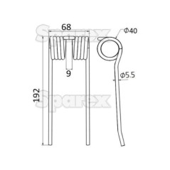 Palec sprezysty Dlugosc:192mm, Szerokosc:68mm, Ø5.5mm - Zastepuje Bautz, Claas Zastępuje: 9182380 