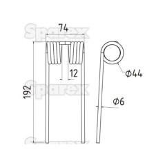 Palec sprezysty Dlugosc:192mm, Szerokosc:74mm, Ø6mm - Zastepuje John Deere Zastępuje: CC103854 