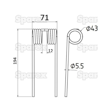 Palec sprezysty Dlugosc:194mm, Szerokosc:71mm, Ø5.5mm - Zastepuje John Deere Zastępuje: CC128802